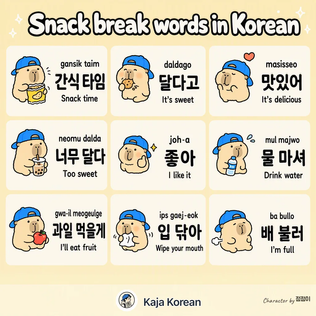 Snack break words in Korean — Korean vocab chart