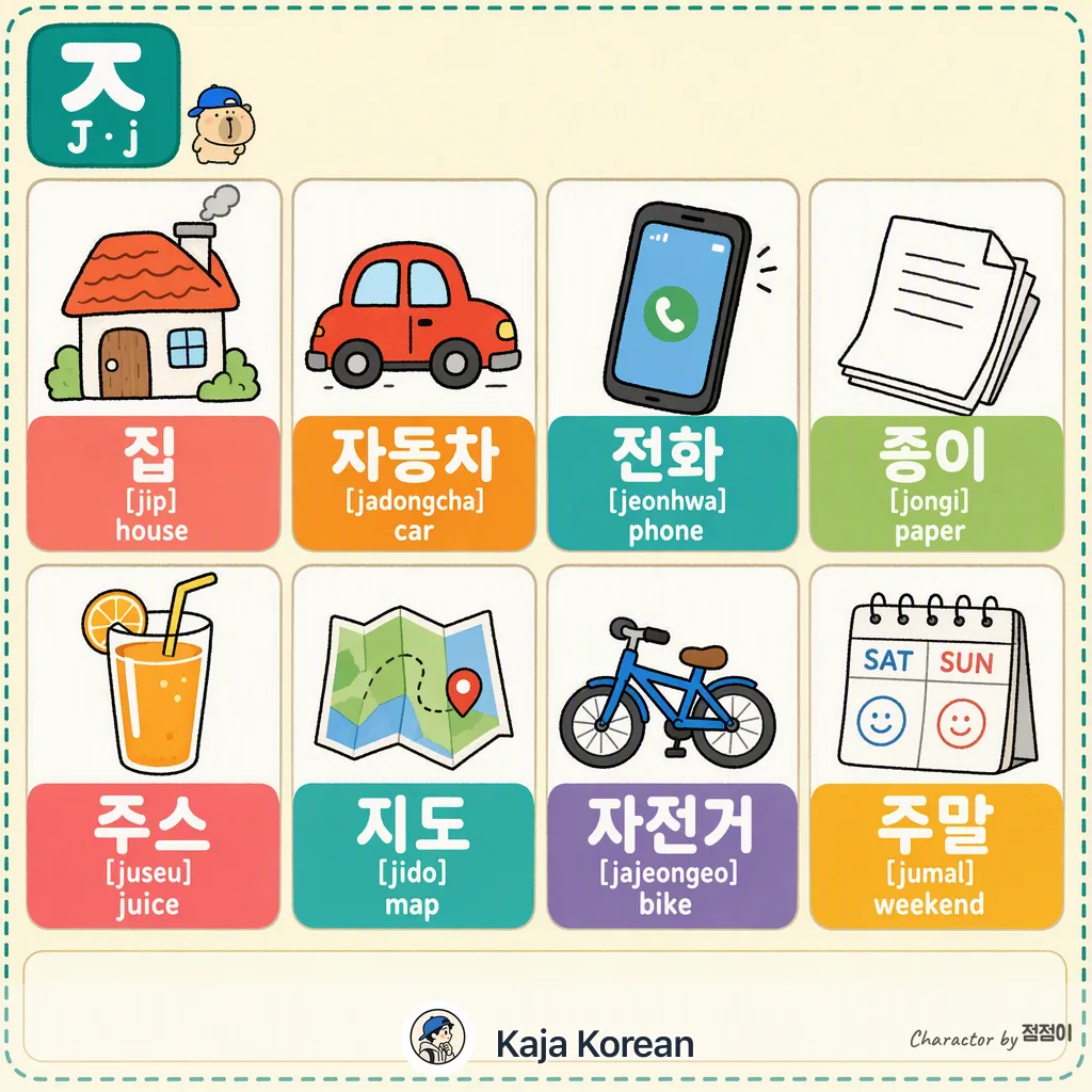 ㅈ words in Korean — Korean vocab chart