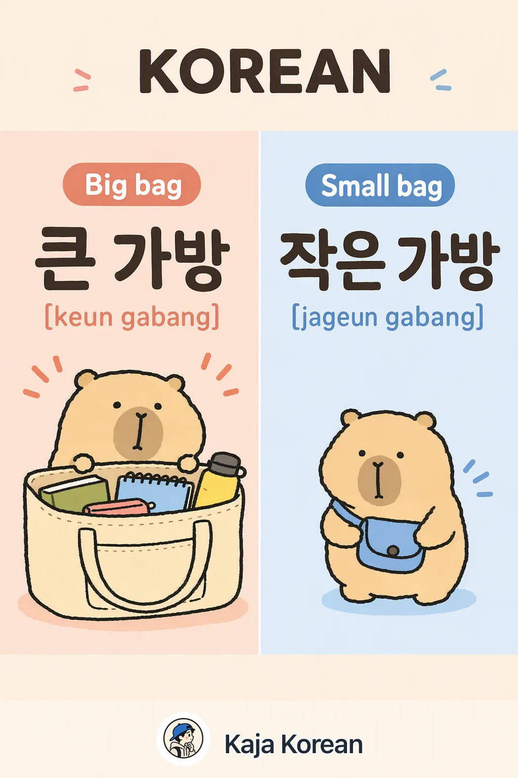 Big bag vs Small bag in Korean — Korean vocab chart
