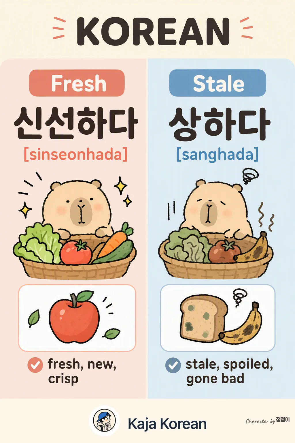 Fresh vs Stale in Korean — Korean vocab chart