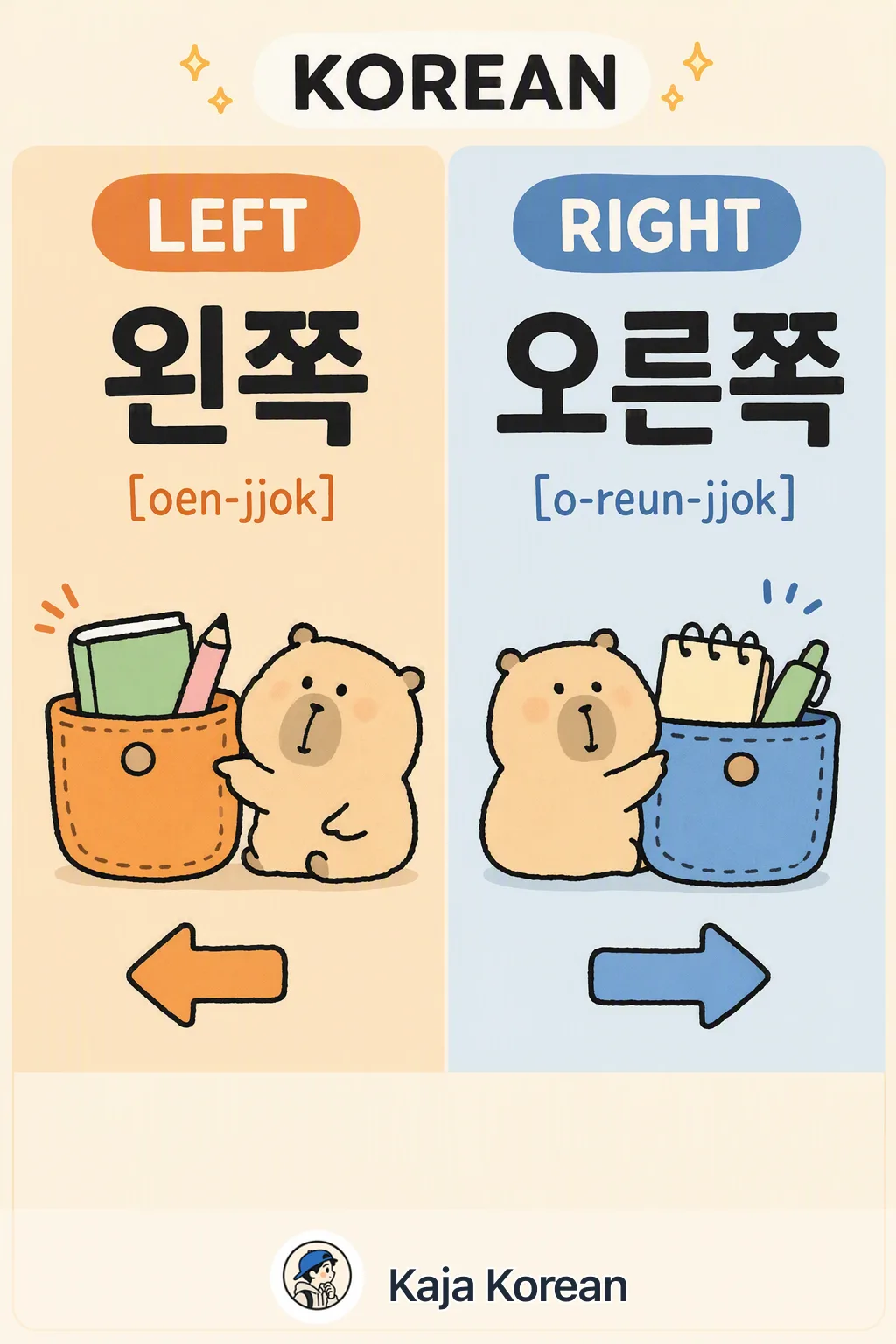 Left pocket vs Right pocket in Korean — Korean vocab chart