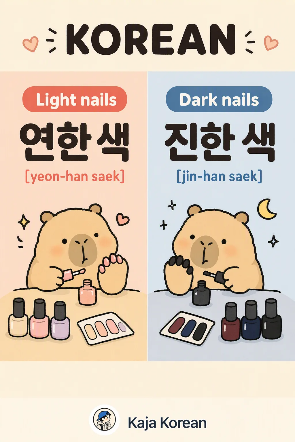 Light nails vs Dark nails in Korean — Korean vocab chart