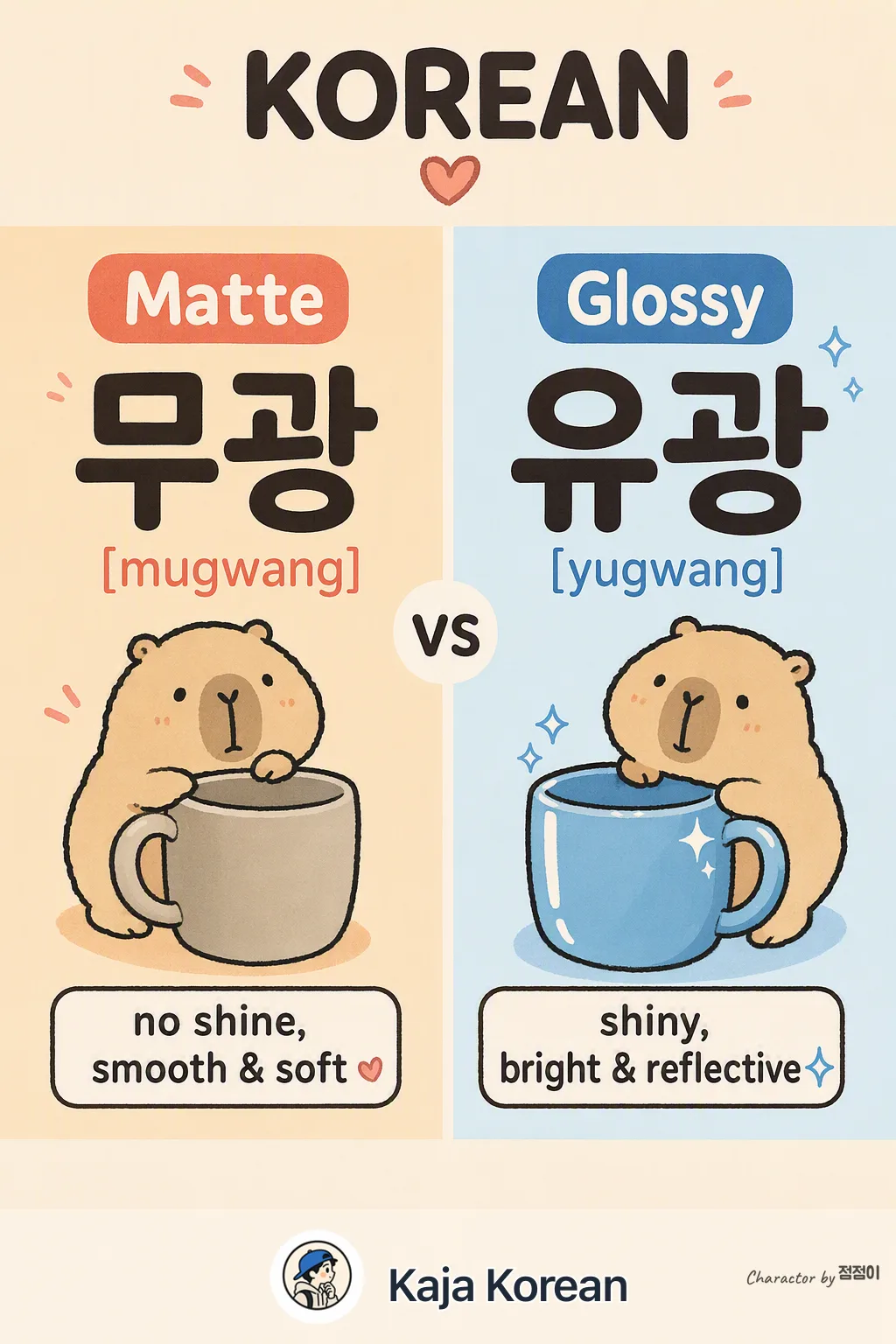 Matte vs Glossy in Korean — Korean vocab chart