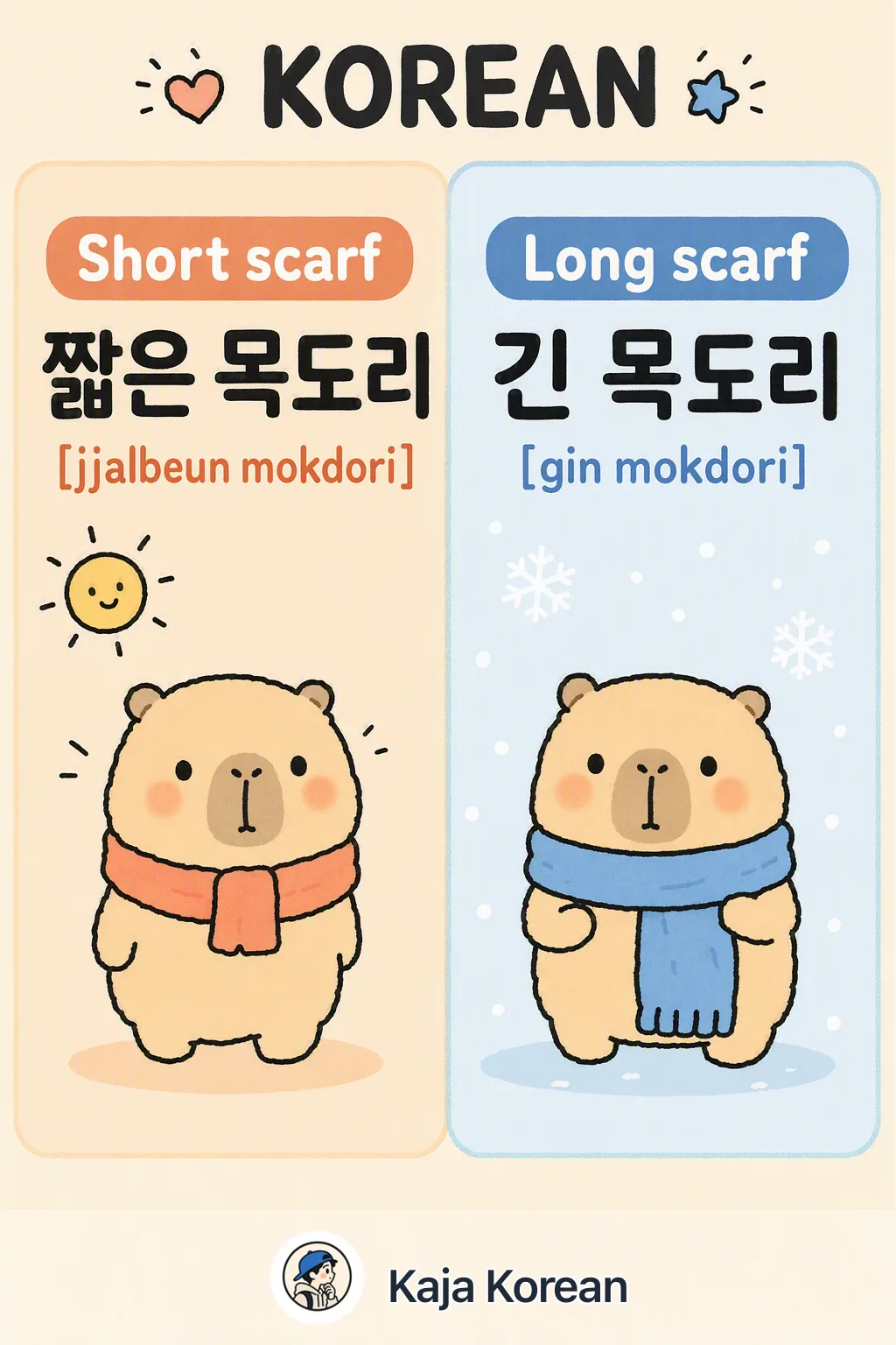 Short scarf vs Long scarf in Korean — Korean vocab chart