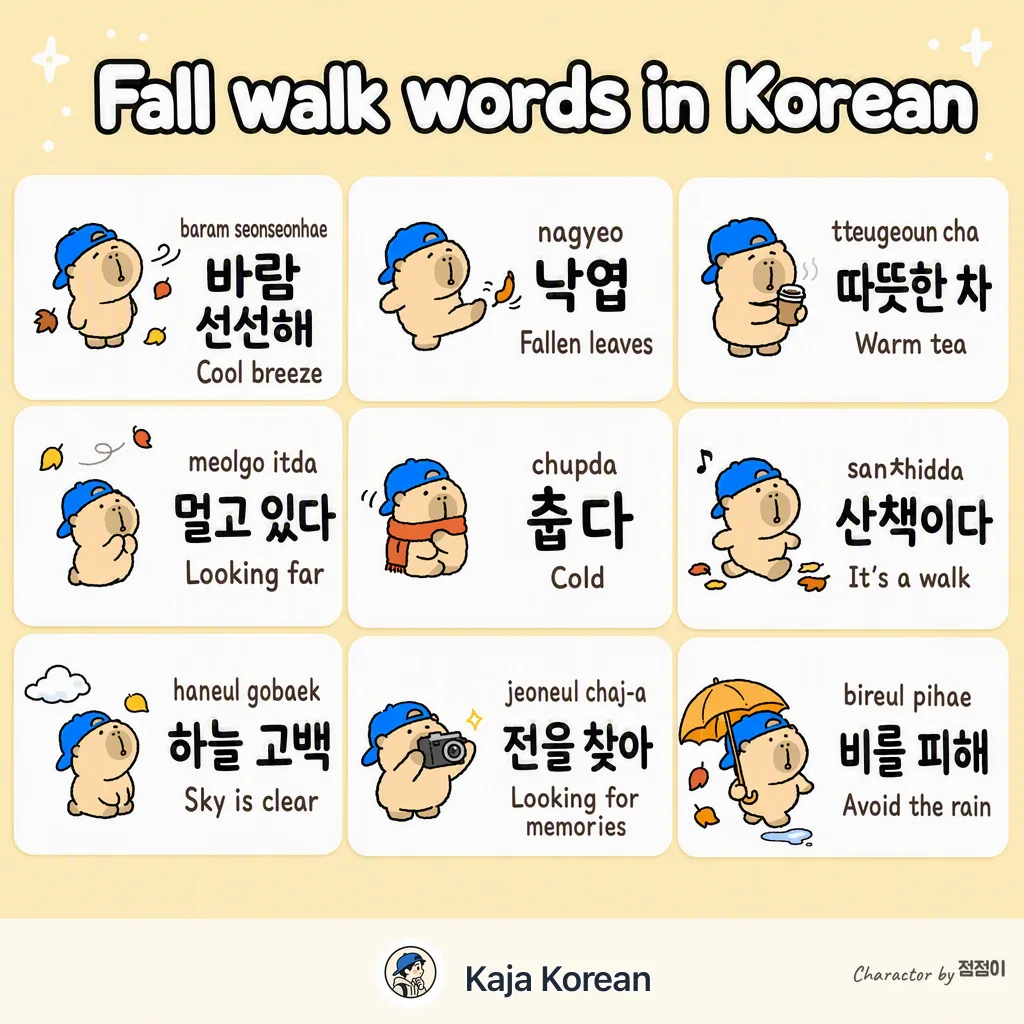 Fall walk words in Korean — Korean vocab chart