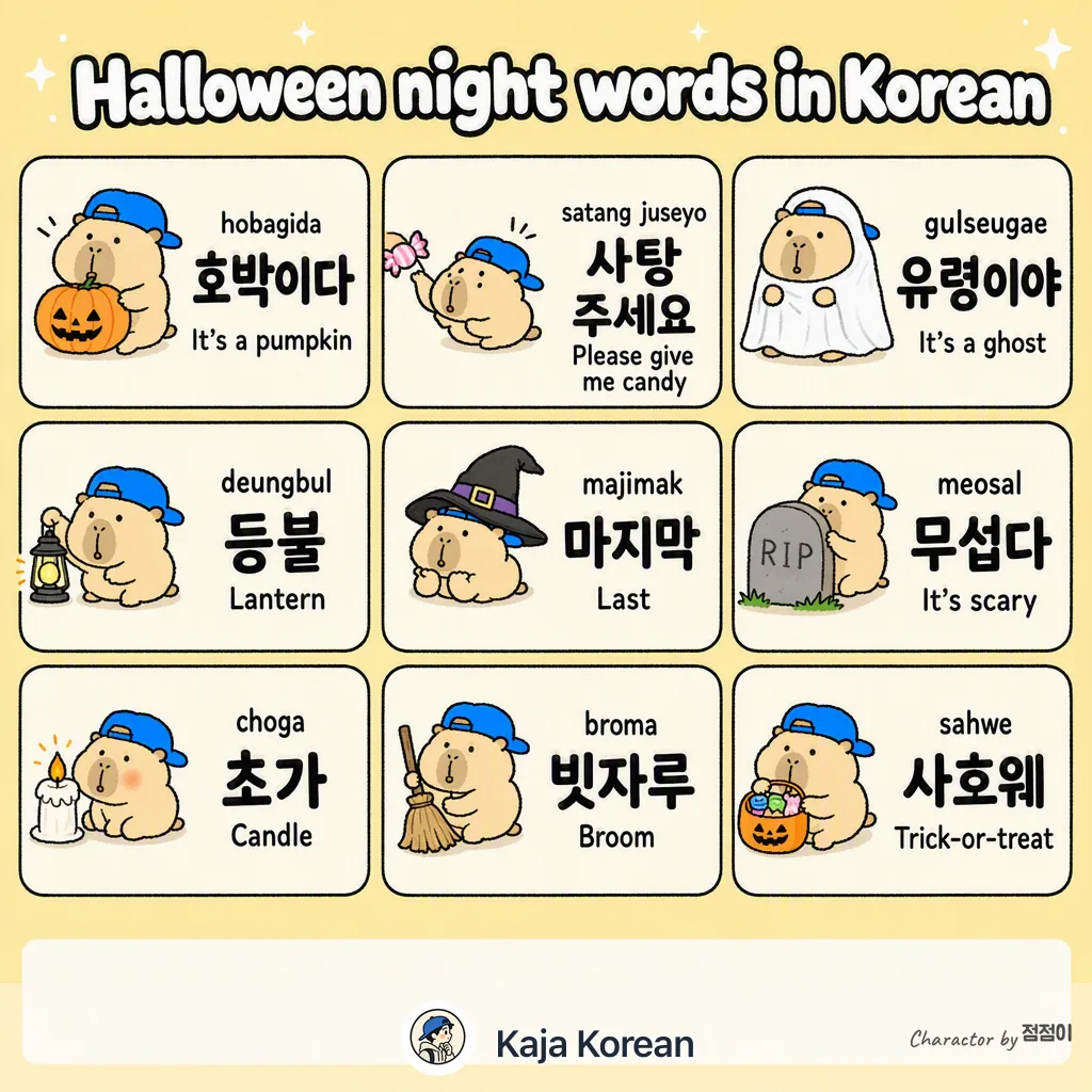 Halloween night words in Korean — Korean vocab chart