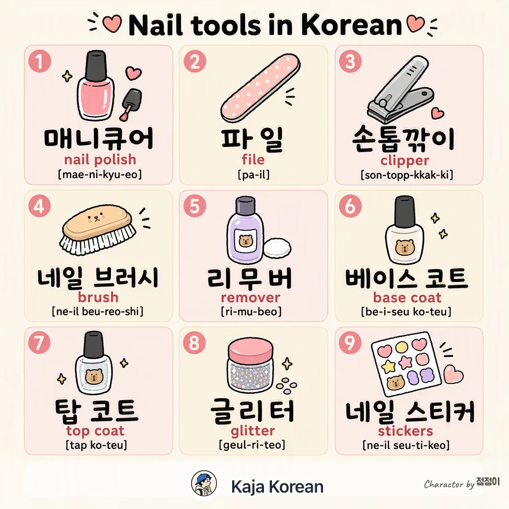 Nail tools in Korean — Korean vocab chart