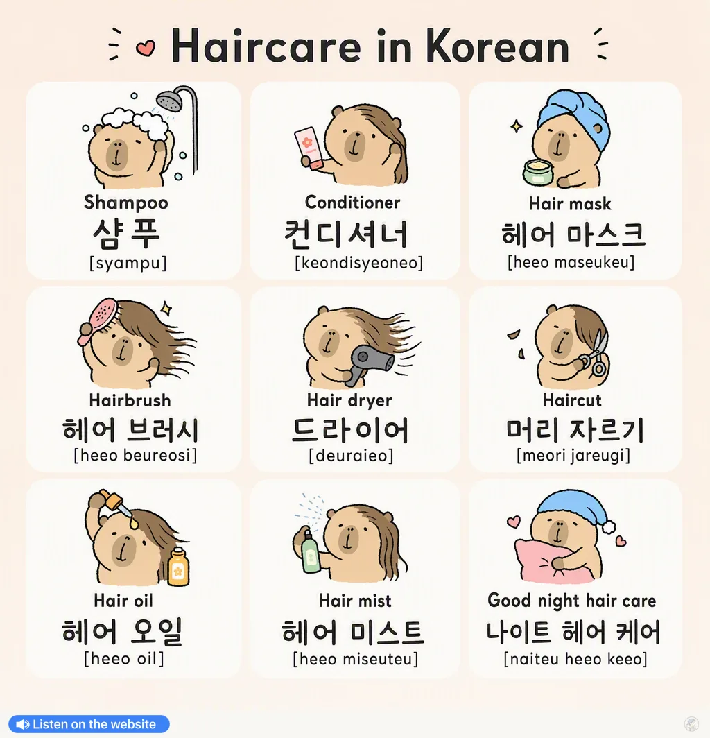 Haircare in Korean — Korean vocab chart