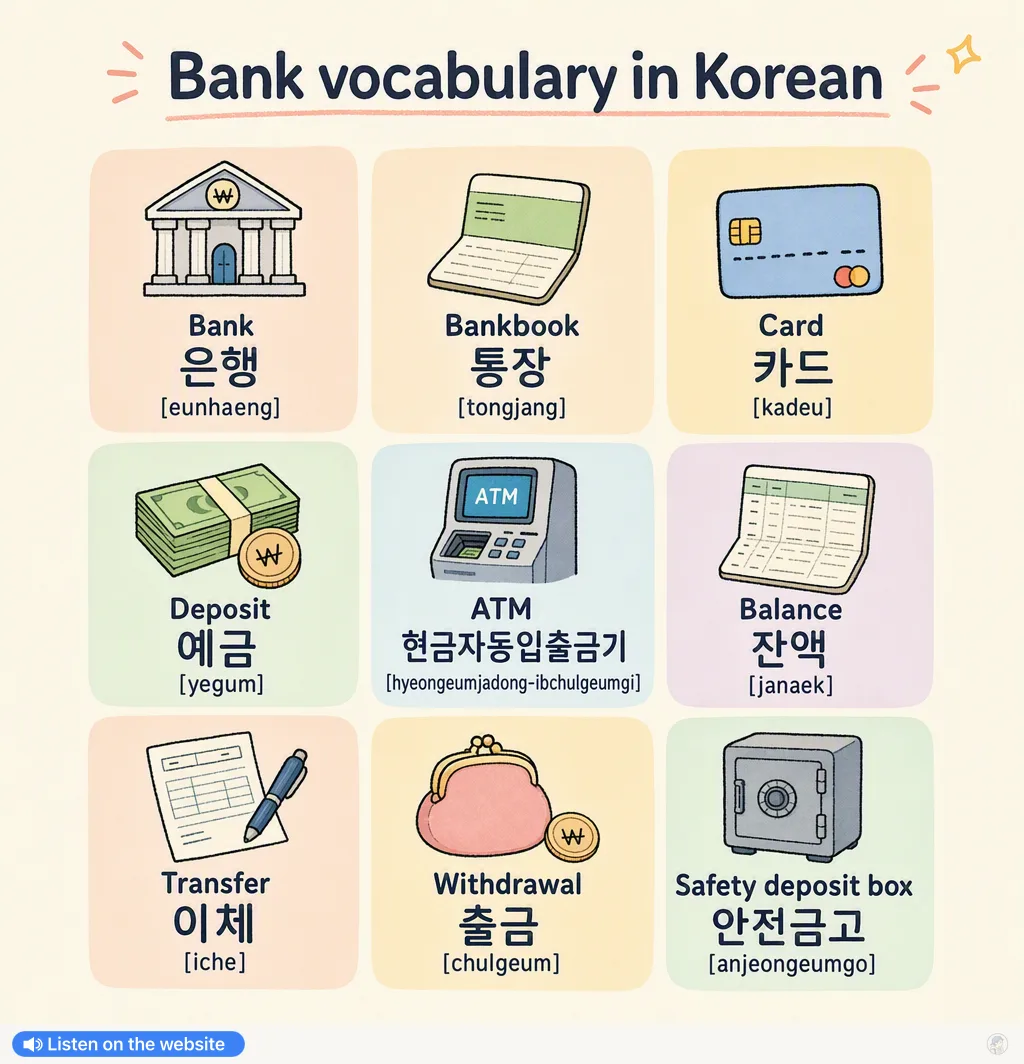 Bank vocabulary in Korean — Korean vocab chart