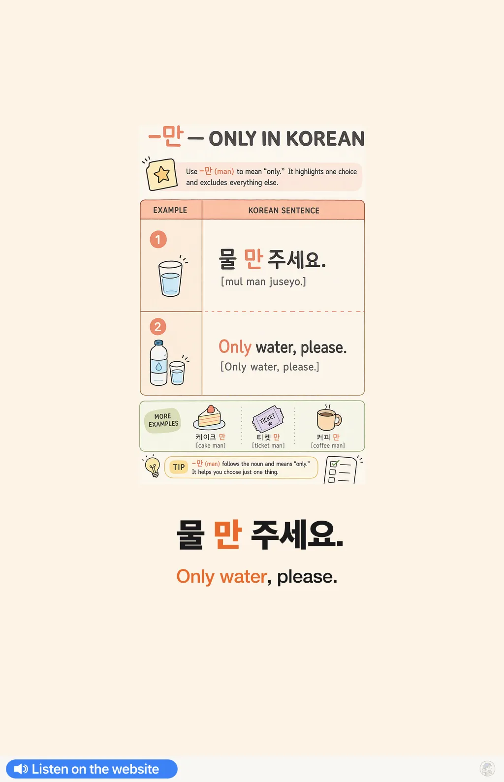 -만 — only in Korean — Korean vocab chart