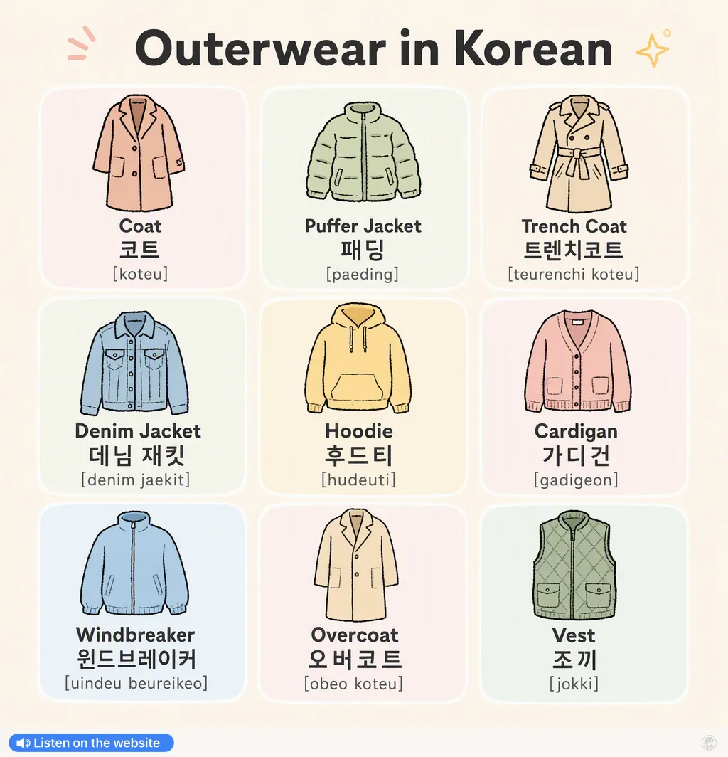 Outerwear in Korean — Korean vocab chart
