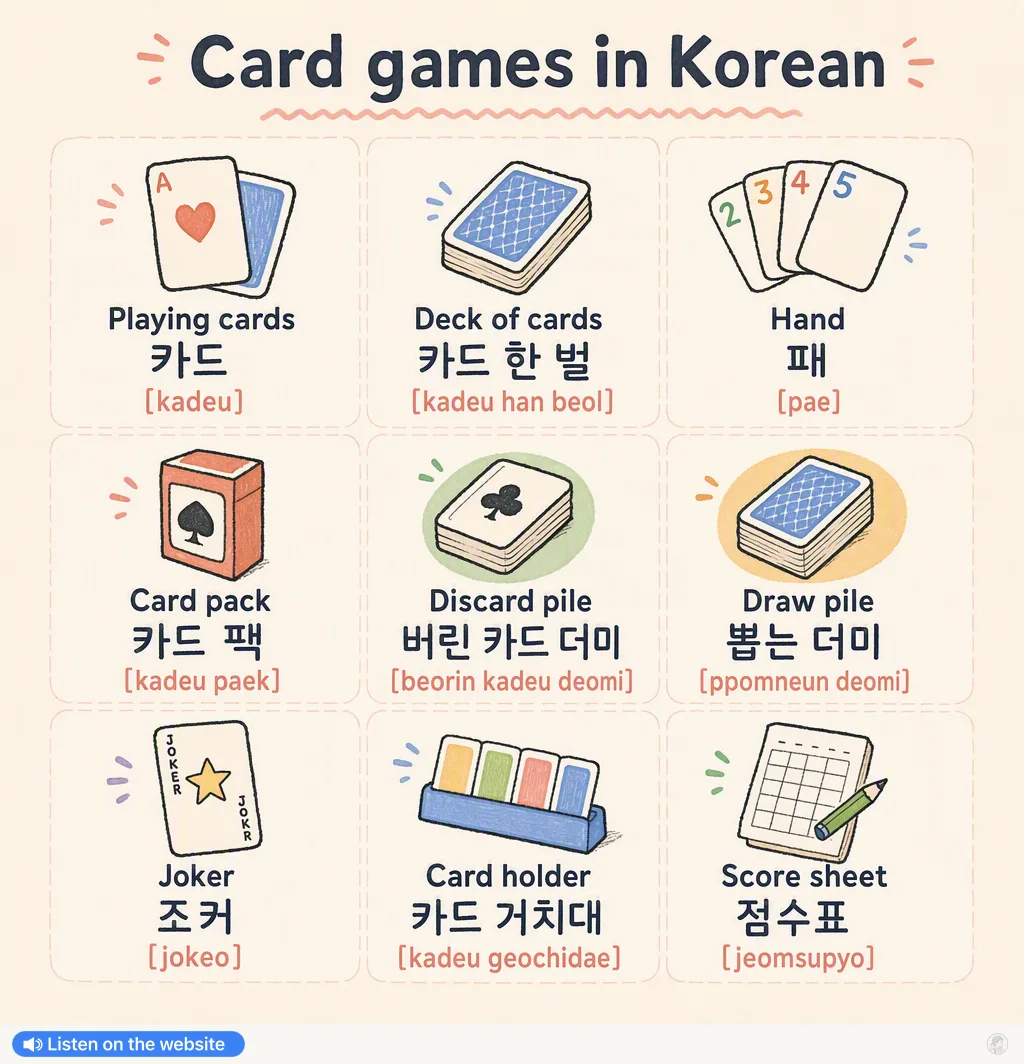 Card games in Korean — Korean vocab chart
