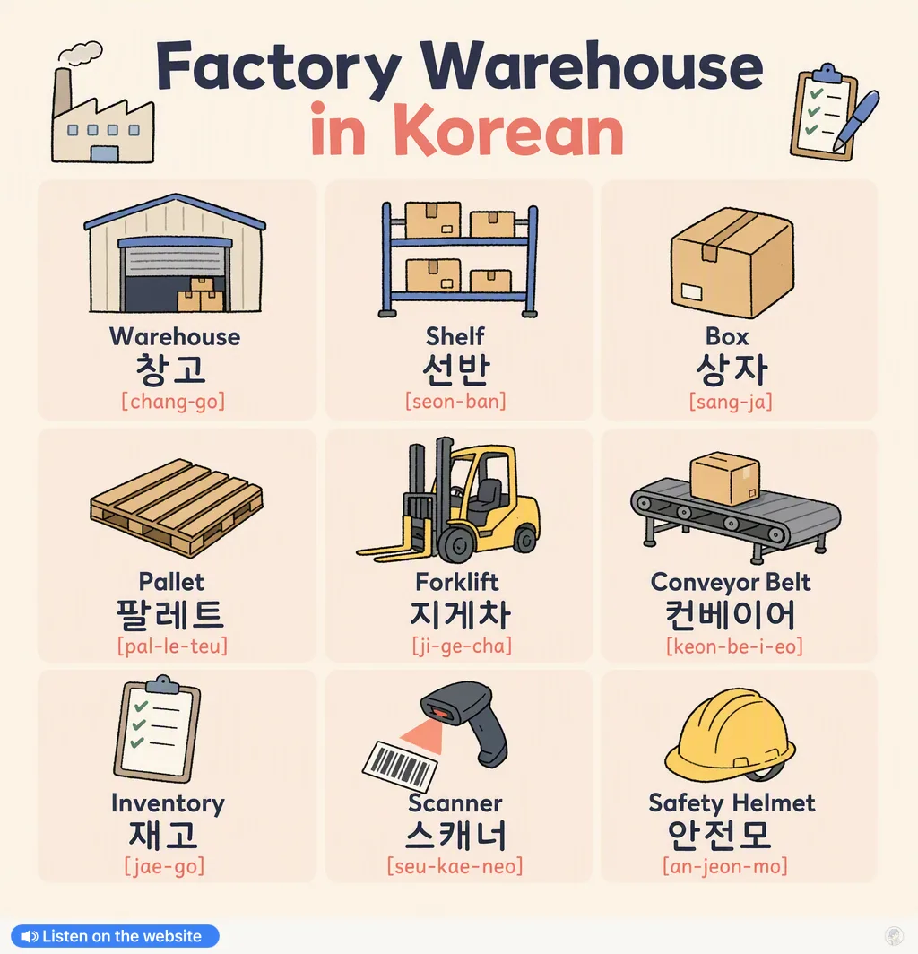 Factory Warehouse in Korean — Korean vocab chart