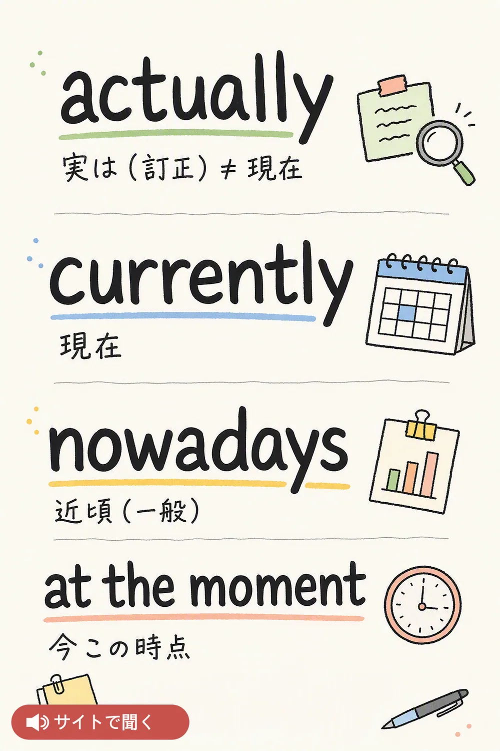 actually / currently / nowadays 英単語チャート