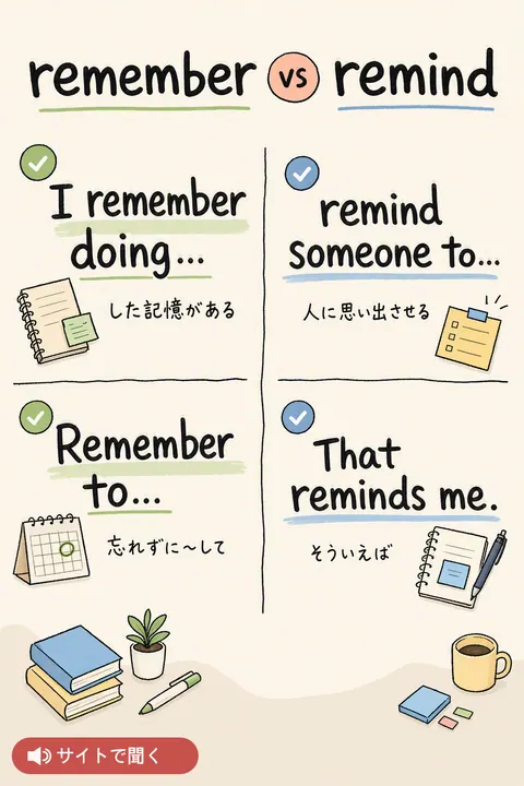 remember vs remind 英単語チャート