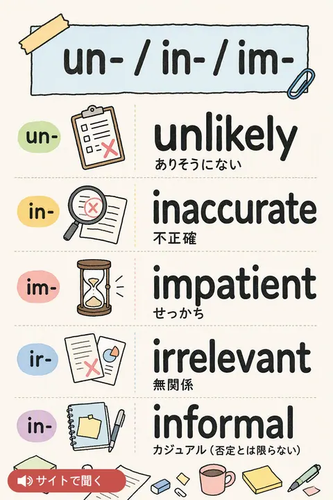 un- / in- / im- 英単語チャート