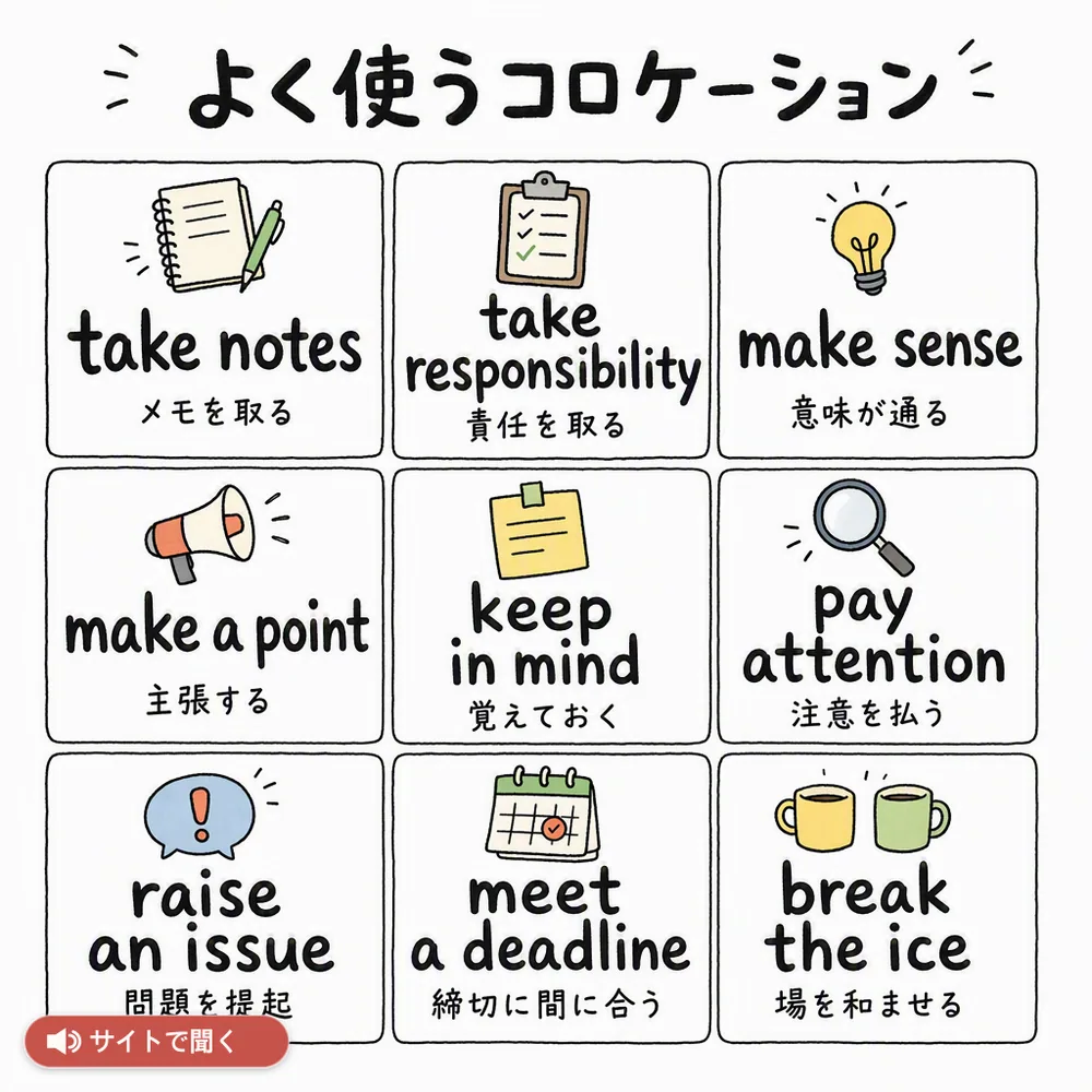よく使うコロケーション 英単語チャート