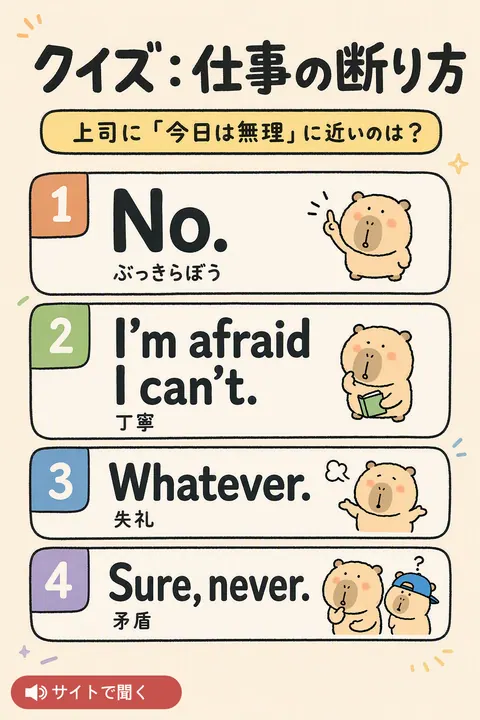 クイズ：仕事の断り方 英単語チャート