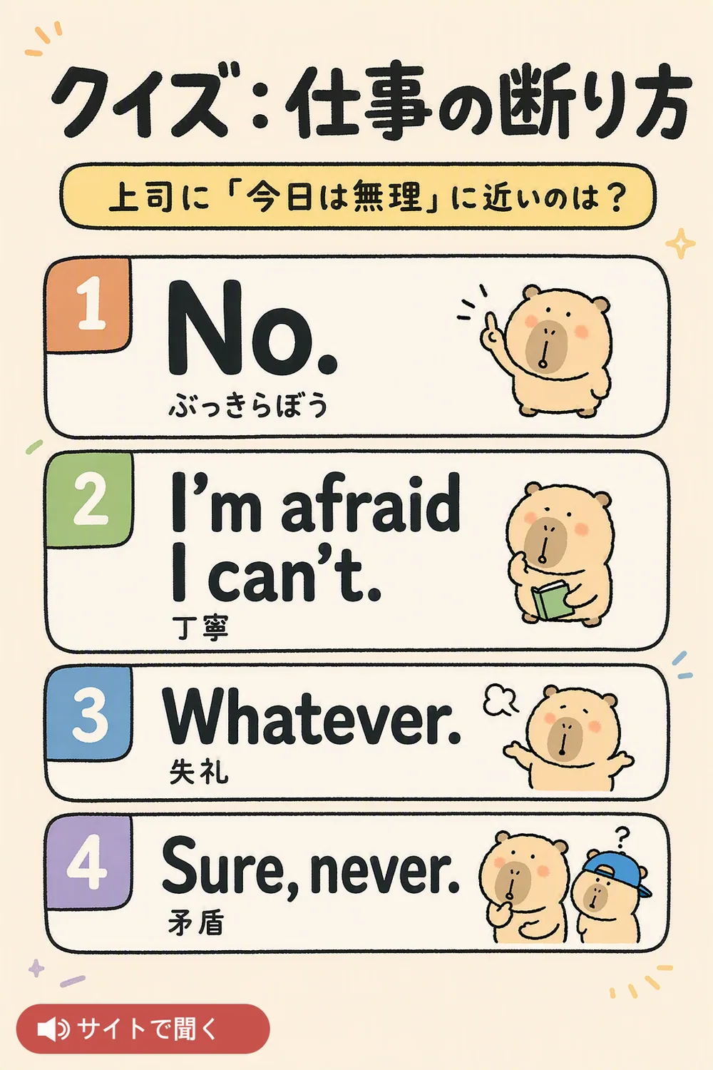 クイズ:仕事の断り方 英単語チャート