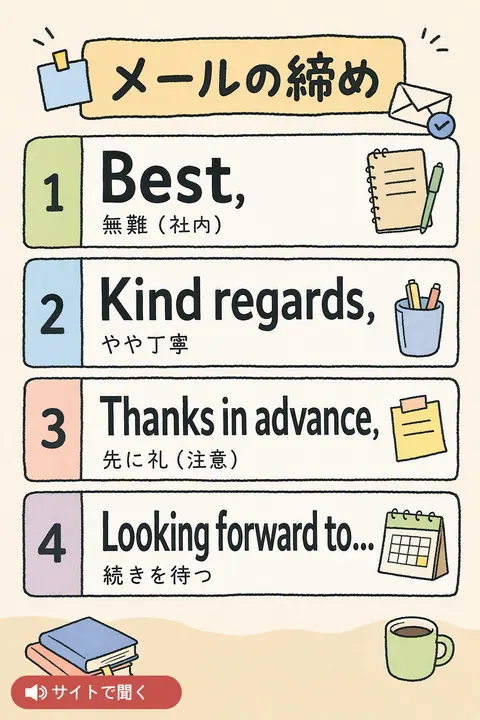 メールの締め 英単語チャート