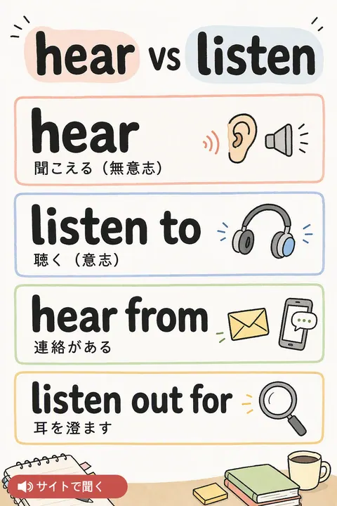 hear vs listen 英単語チャート