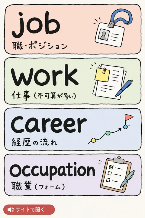 job vs work vs career 英単語チャート