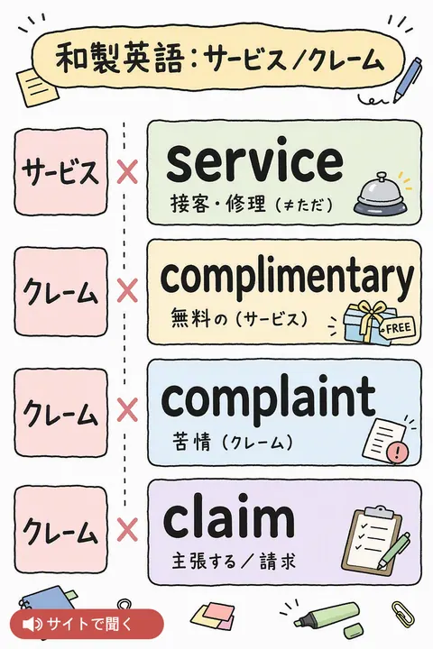 和製英語：サービス／クレーム 英単語チャート