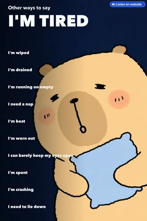 Other ways to say I'm tired chart